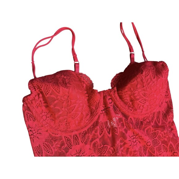 Victorias Secret Red Lace Sexy Lingerie Padded Bra Intimate Romantic Size 36C - Picture 3 of 6